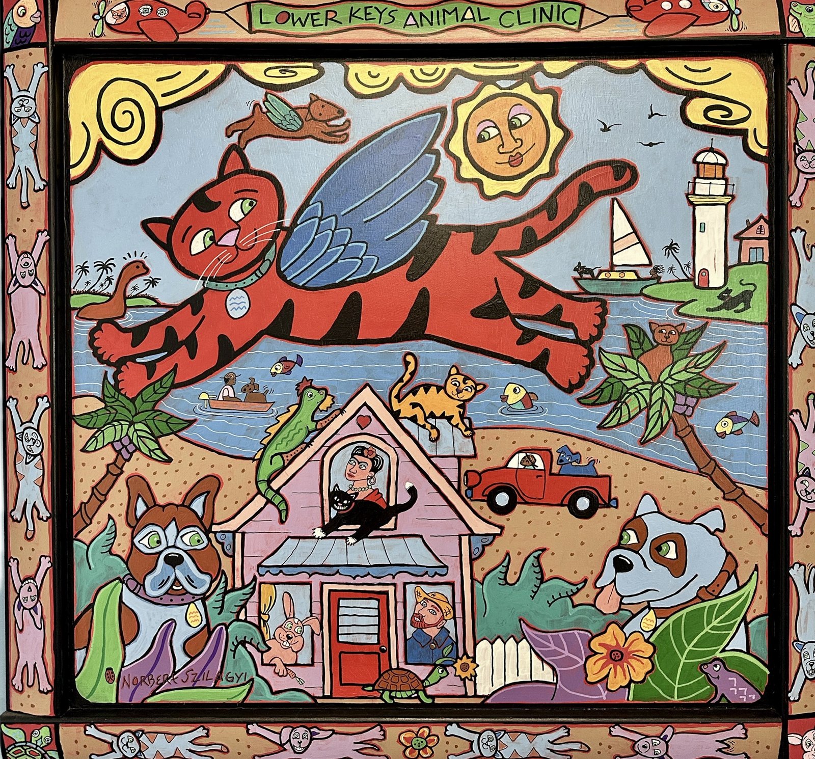 Colorful animal artwork displayed inside the clinic